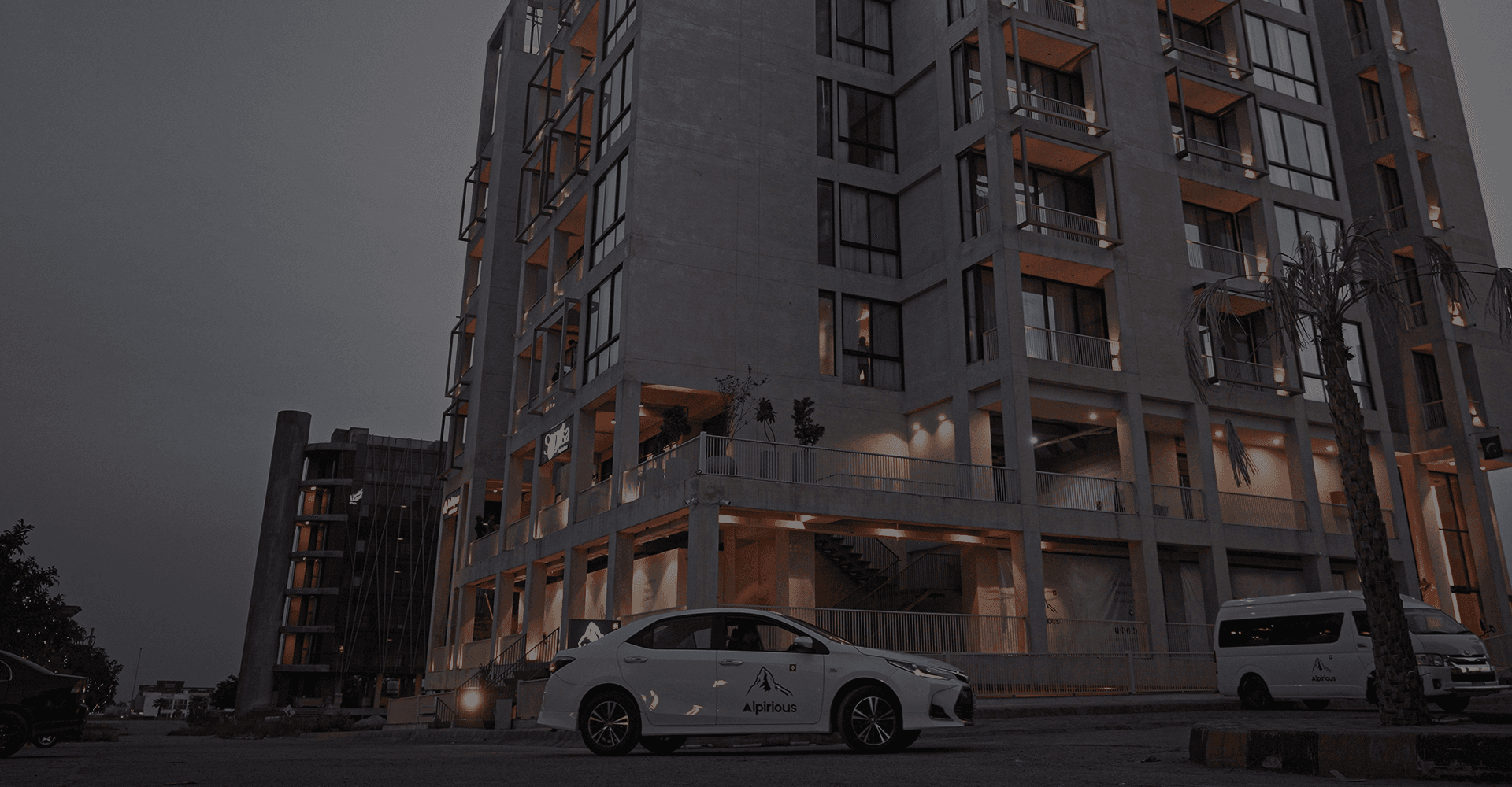 Alpirious Hotel at dusk
