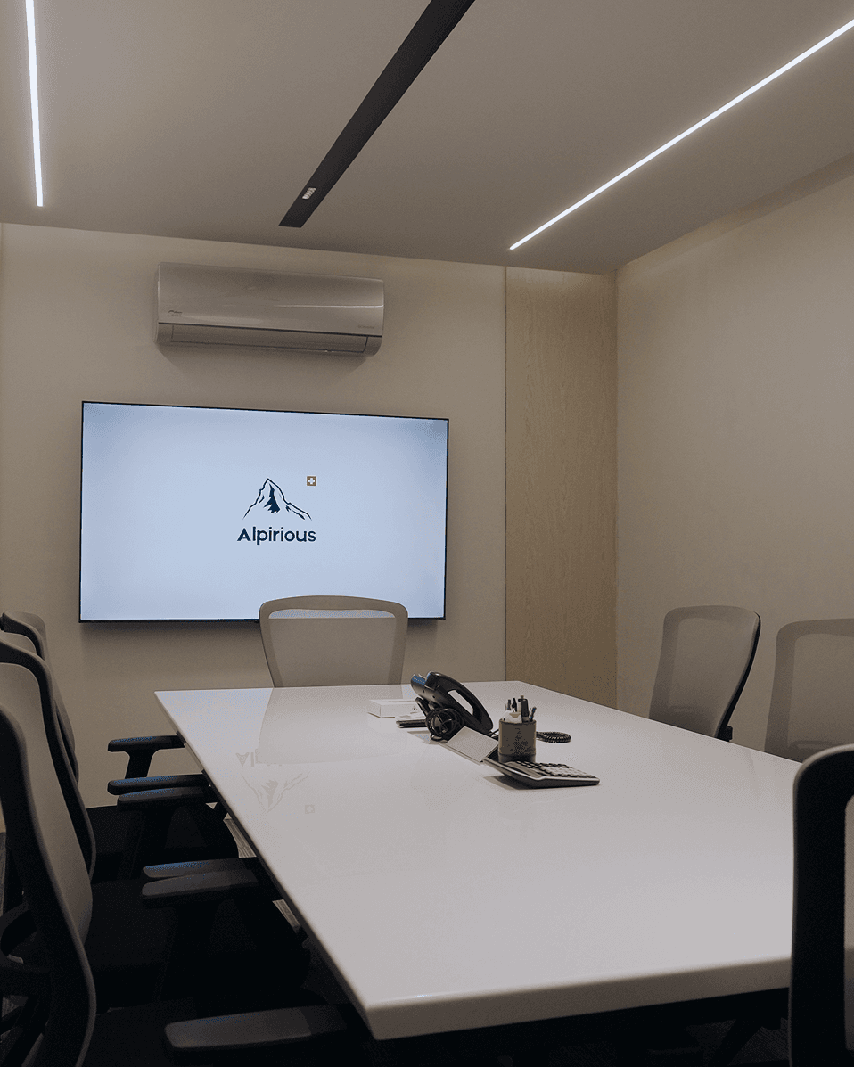 Alpirious meeting room with presentation screen